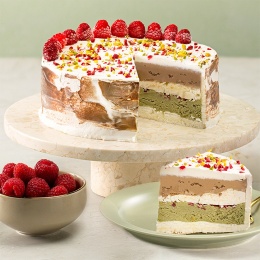 Tort lodowo-bezowy Pistacjowo-pralinowy z malinami (10-12 porcji) WARSZAWA