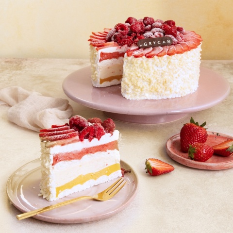 Tort lodowo-bezowy truskawka i mango w białej czekoladzie duży (16-20 porcji) WROCŁAW